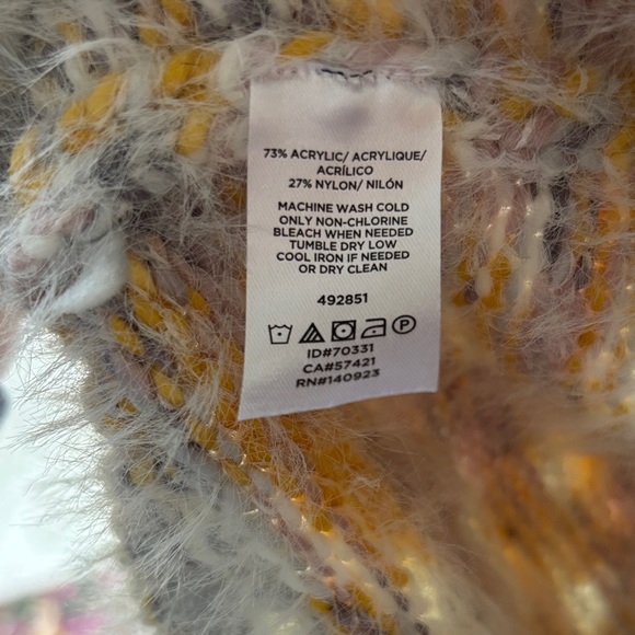 LOFT Multicolor Fuzzy Cardigan Pink Gold Gray Yellow - Picture 5 of 5